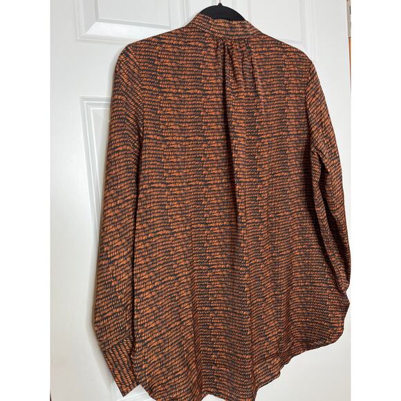 David Lerner x Evereve NEW Bombay Stripe Tunic Brown Orange Pattern V Neck Large - Picture 3 of 10